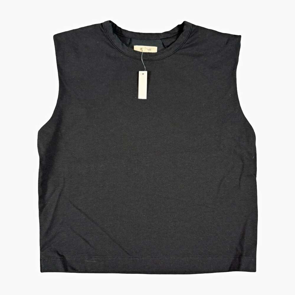 Madewell Black Women’s Shoulder Pad Sleeveless Cotton Lyocell Knit Crew Neck S